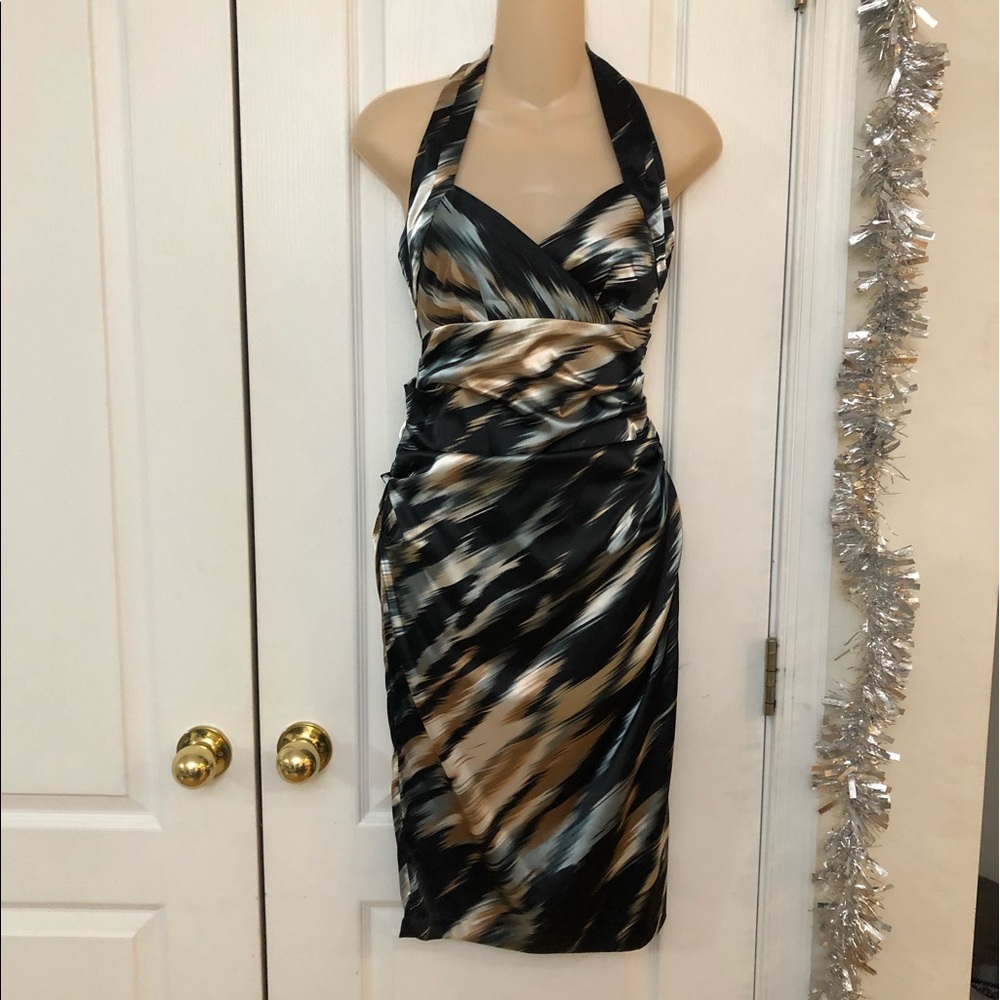 London Times Ruched Halter Wiggle Dress
